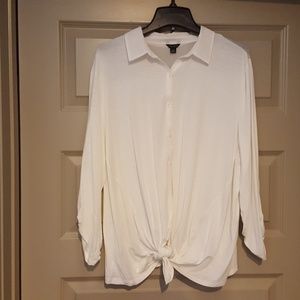 Ann Taylor Mixed Media Tie Front Shirt